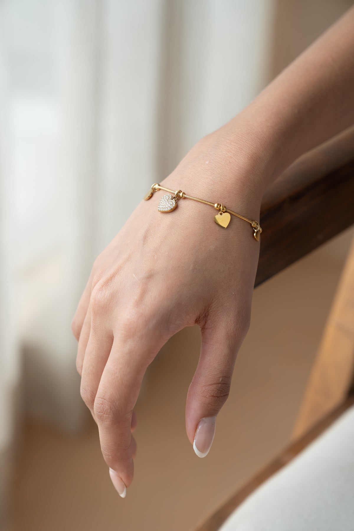 Heart Charm Bracelet by MHAARO, Dainty Gold Pavé Heart Chain
