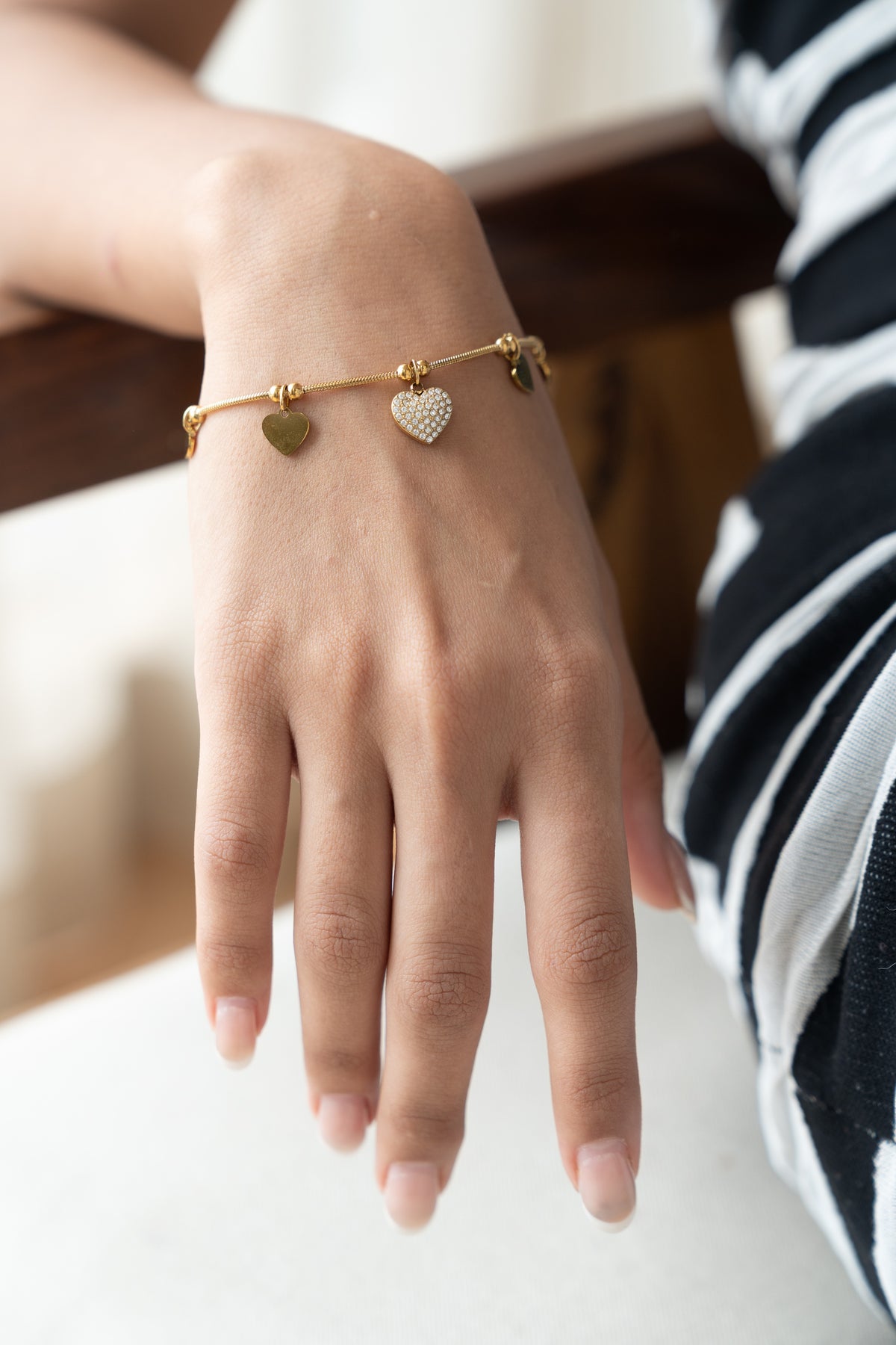 Heart Charm Bracelet by MHAARO, Dainty Gold Pavé Heart Chain