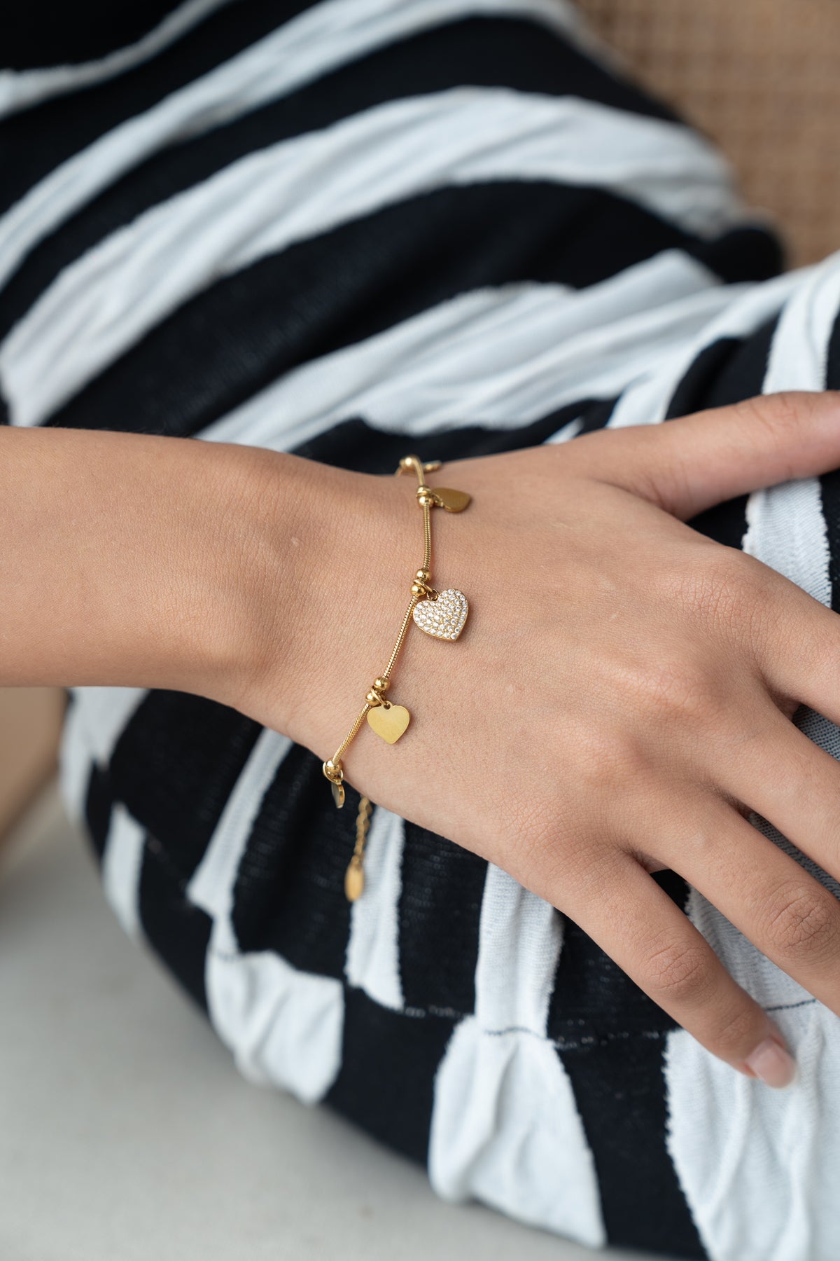 Heart Charm Bracelet by MHAARO, Dainty Gold Pavé Heart Chain