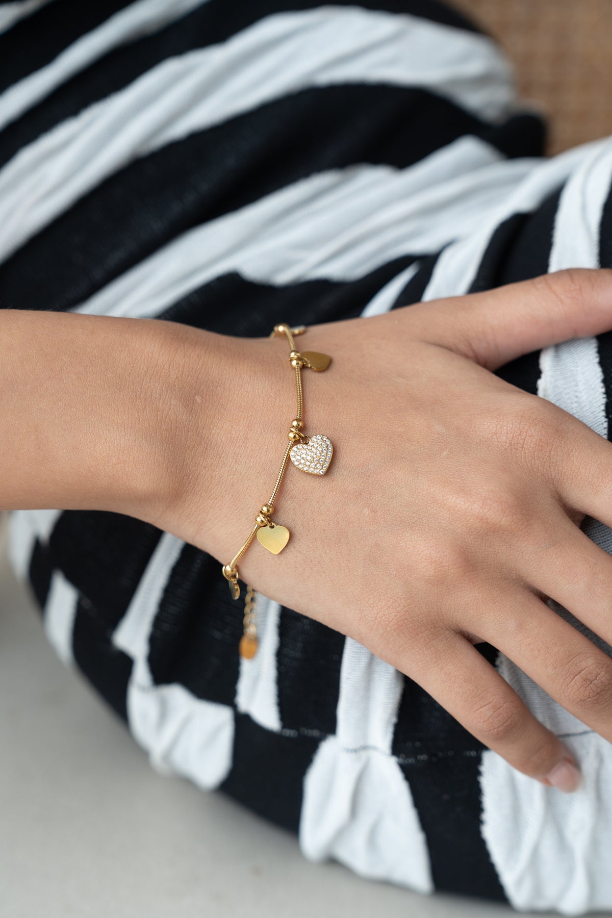 Heart Charm Bracelet by MHAARO, Dainty Gold Pavé Heart Chain