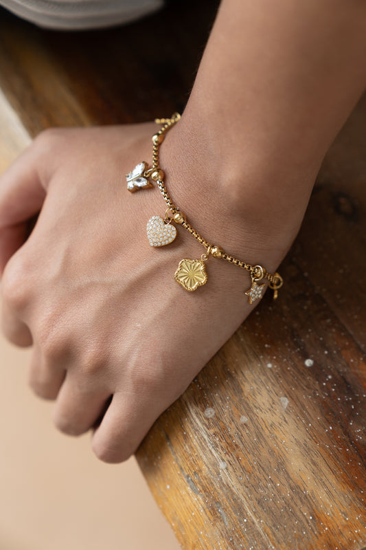Heart Charm Bracelet by MHAARO, Dainty Gold Pavé Heart Chain