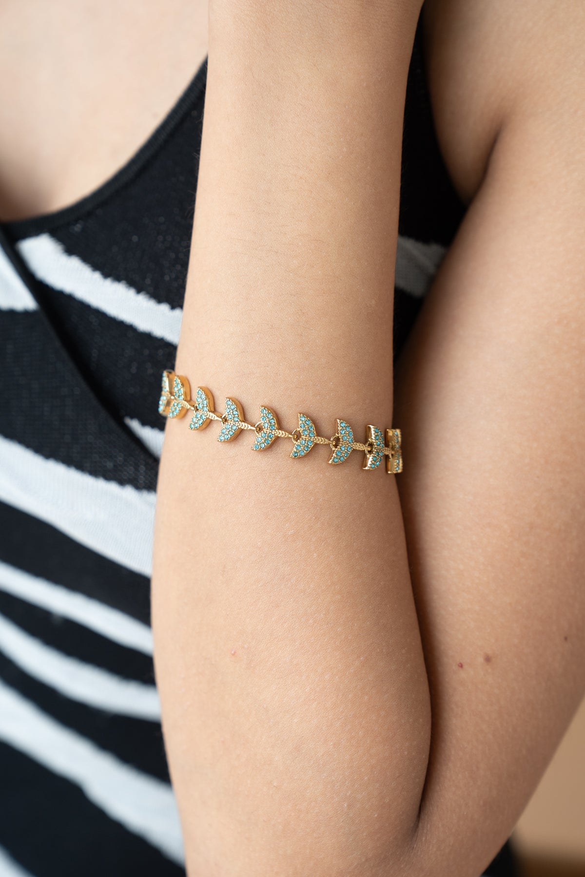 Gold Butterfly Bracelet by MHAARO, Turquoise Pave Bracelet, Dainty Layering Bracelet, Minimalist