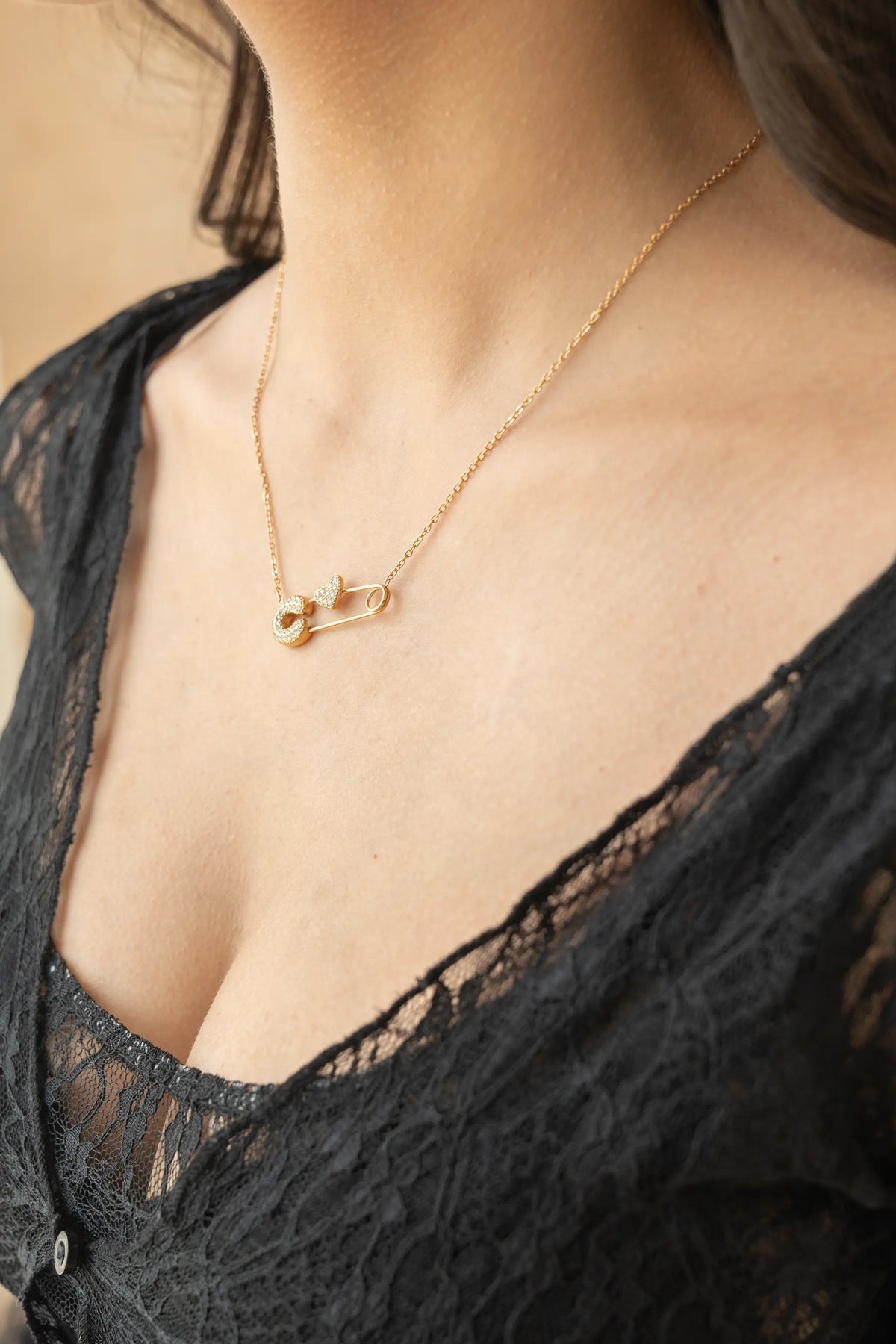 Safety Pin Heart Necklace