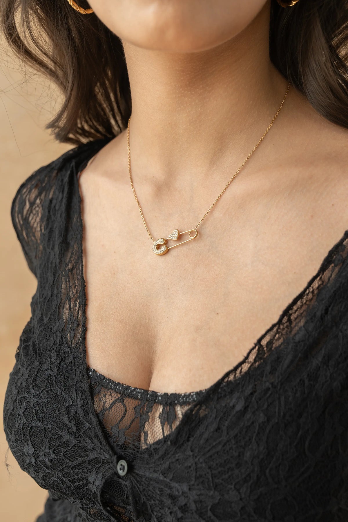 Safety Pin Heart Necklace