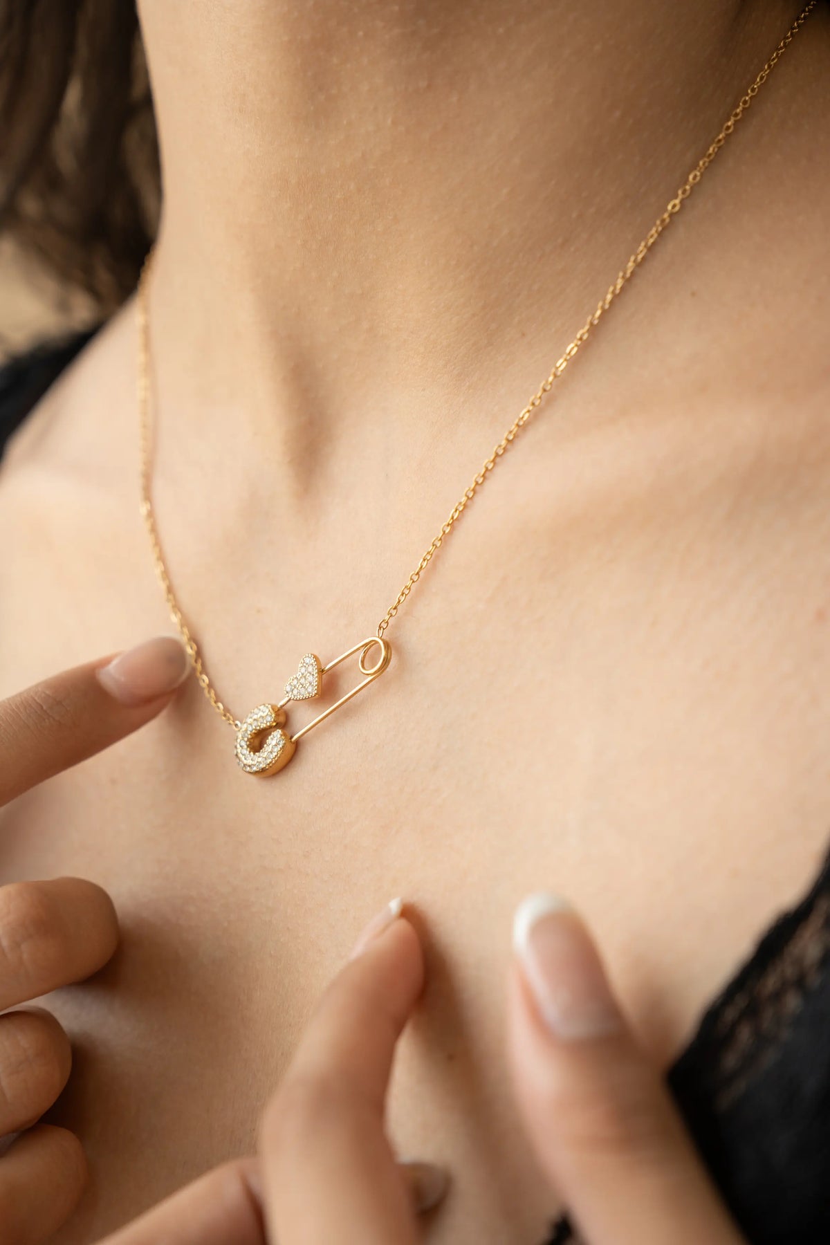 Safety Pin Heart Necklace