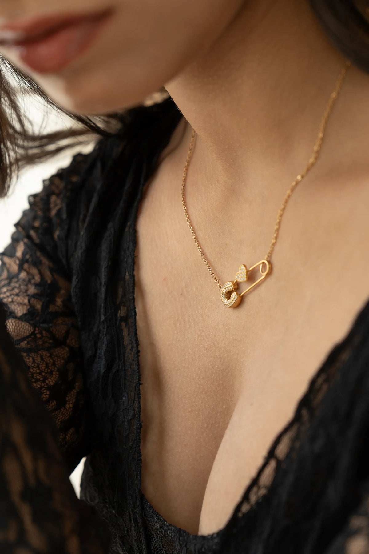 Safety Pin Heart Necklace