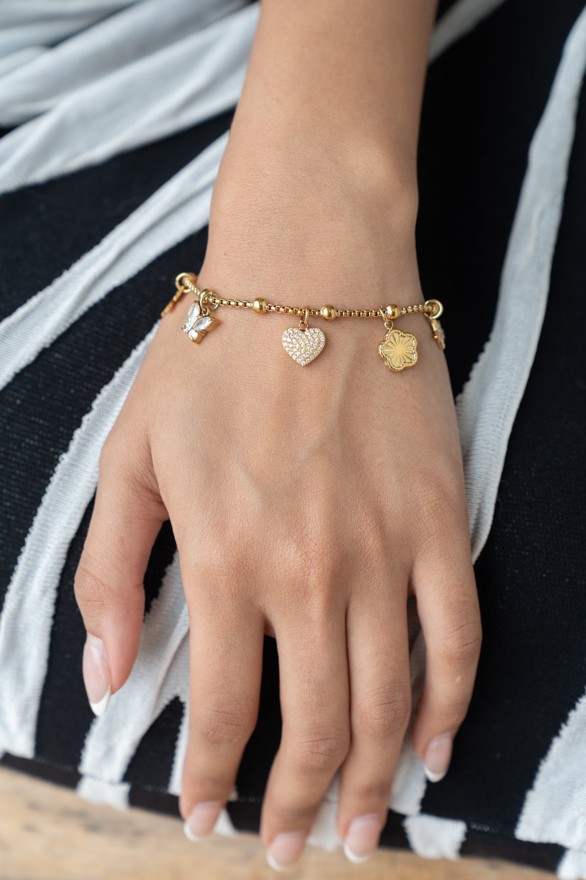 Heart Charm Bracelet by MHAARO, Dainty Gold Pavé Heart Chain