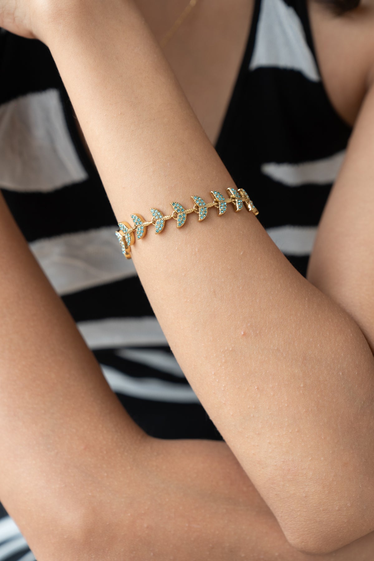 Gold Butterfly Bracelet by MHAARO, Turquoise Pave Bracelet, Dainty Layering Bracelet, Minimalist