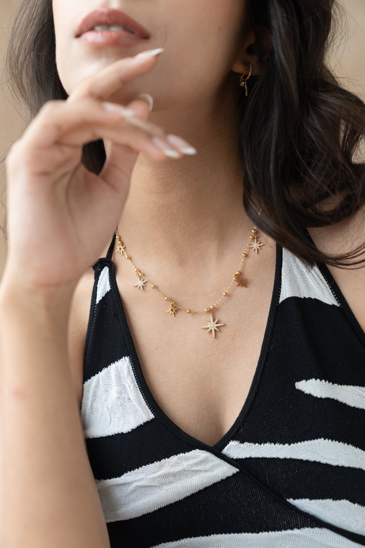 Celestial Star Necklace by MHAARO, Gold Multi Starburst Charms