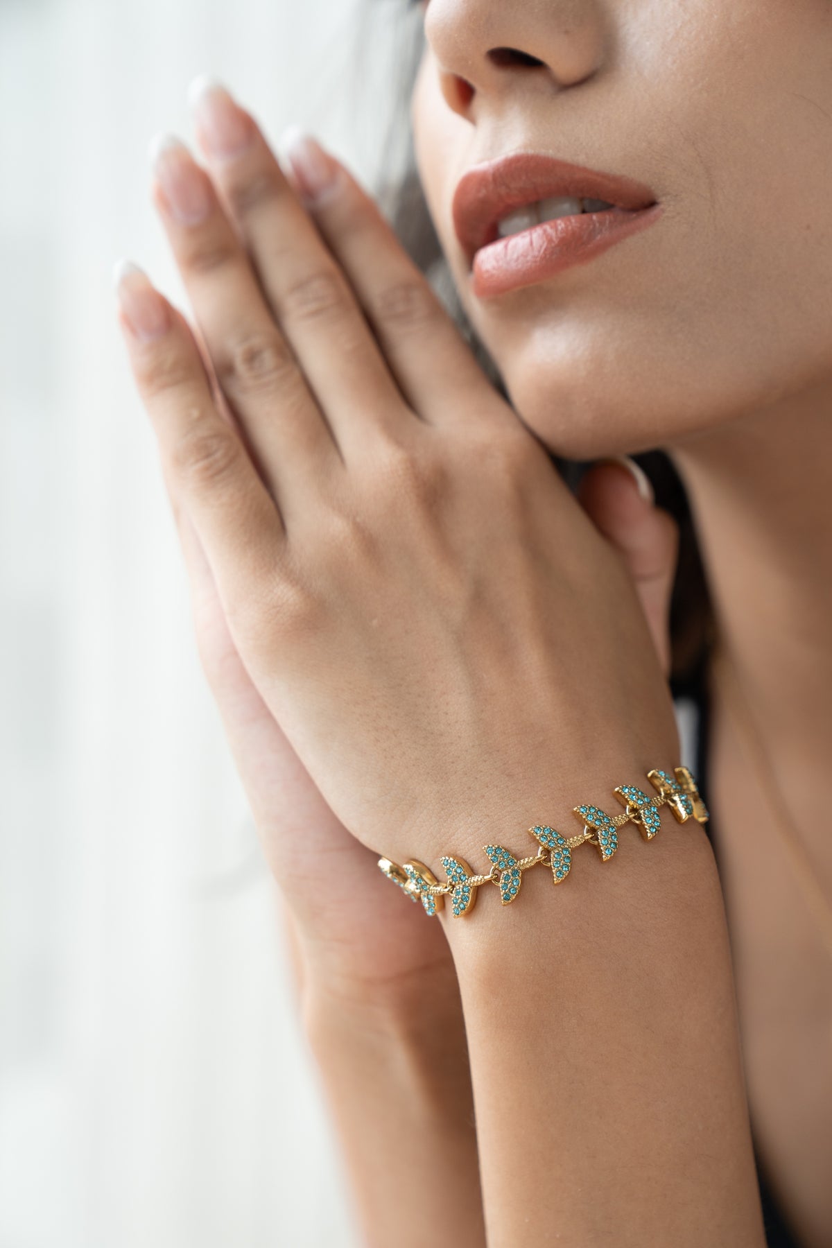 Gold Butterfly Bracelet by MHAARO, Turquoise Pave Bracelet, Dainty Layering Bracelet, Minimalist