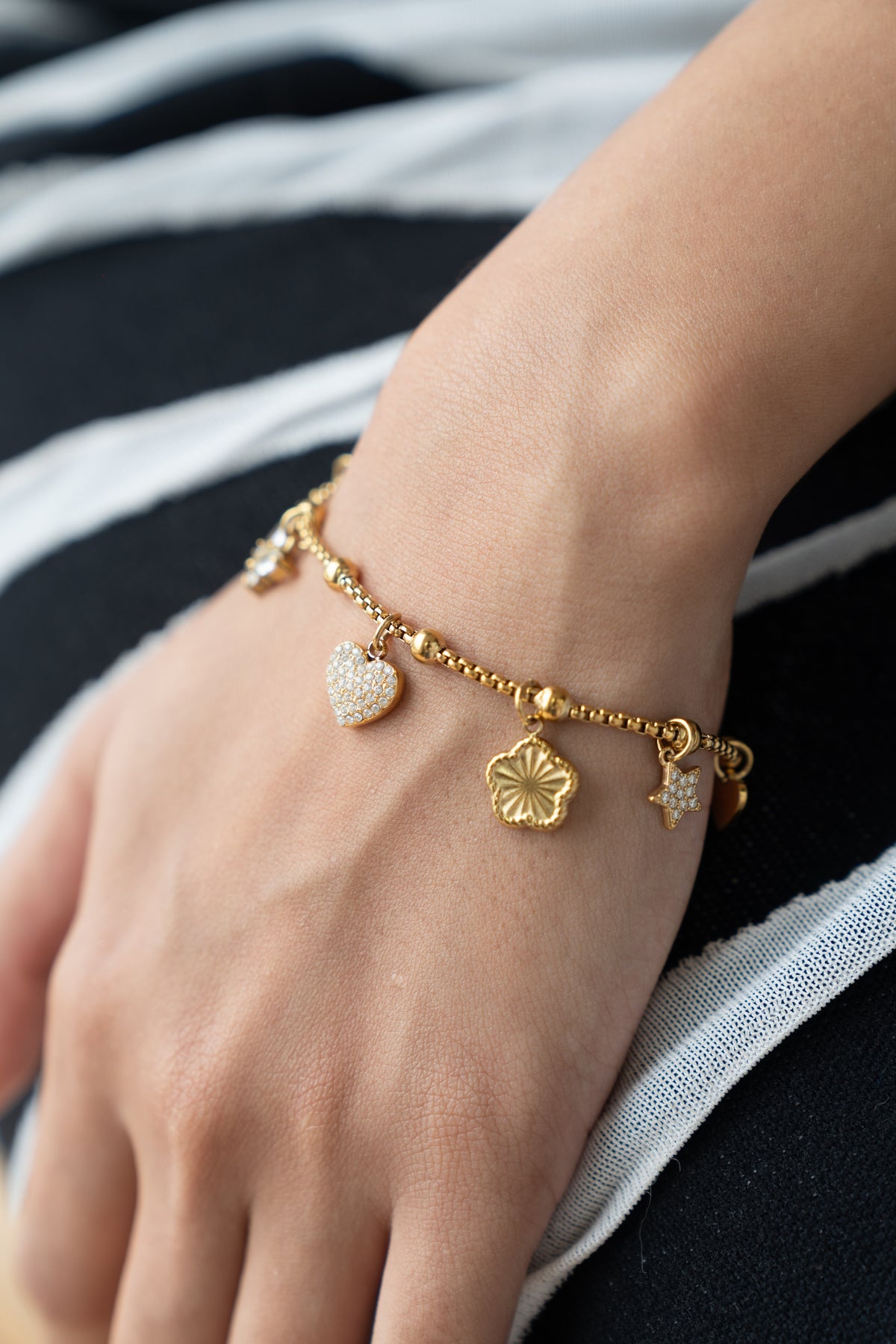 Heart Charm Bracelet by MHAARO, Dainty Gold Pavé Heart Chain