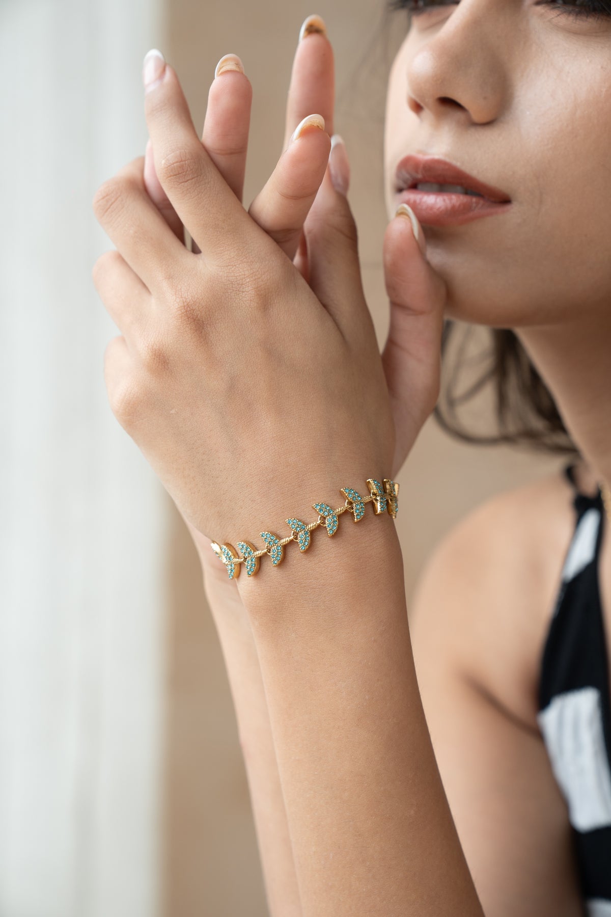 Gold Butterfly Bracelet by MHAARO, Turquoise Pave Bracelet, Dainty Layering Bracelet, Minimalist