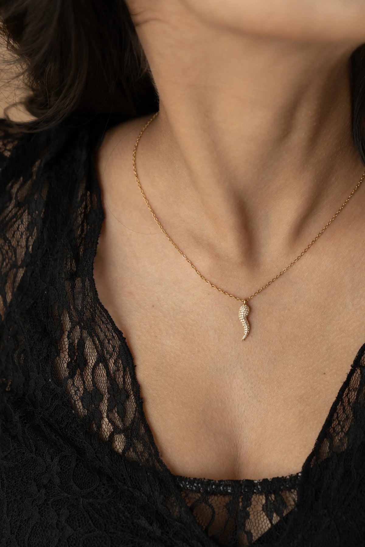 Gold Italian Horn Pendant
