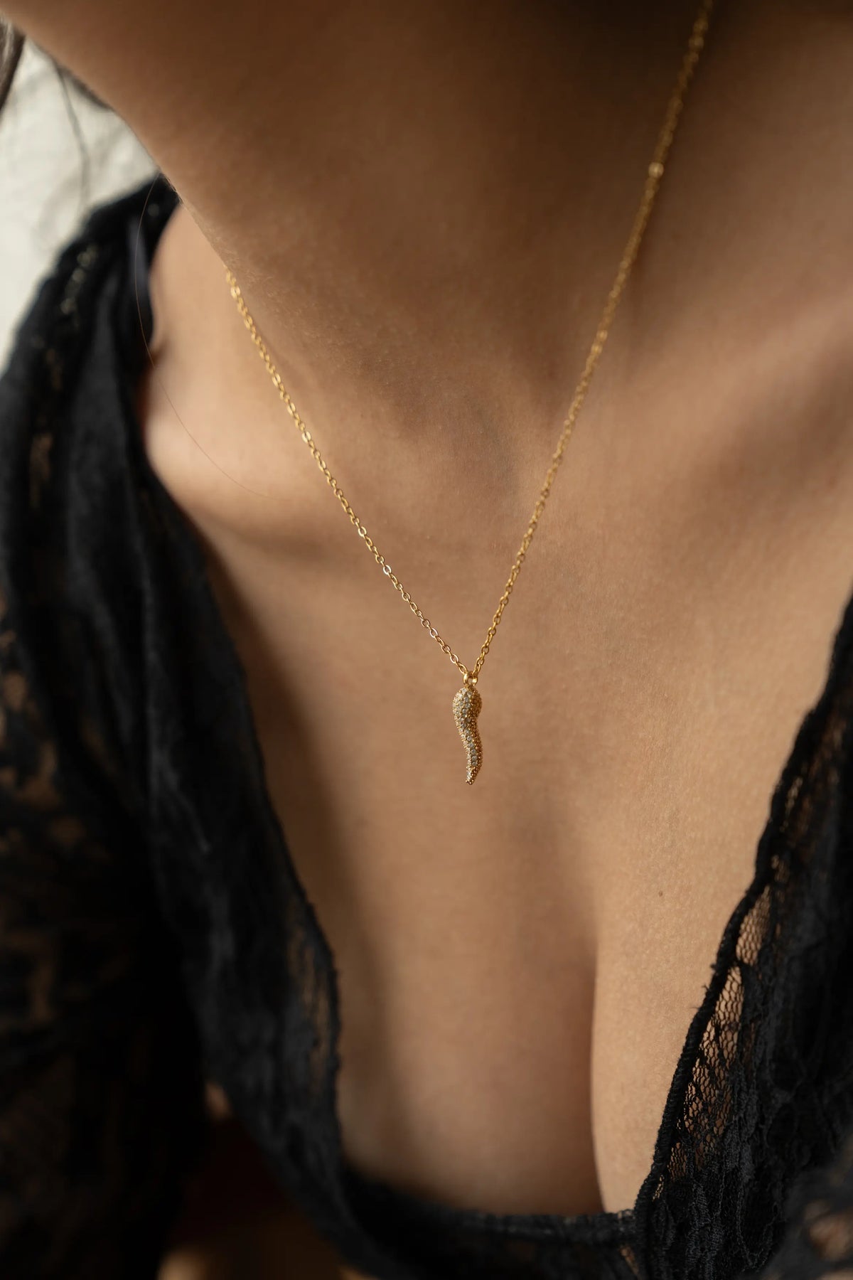 Gold Italian Horn Pendant