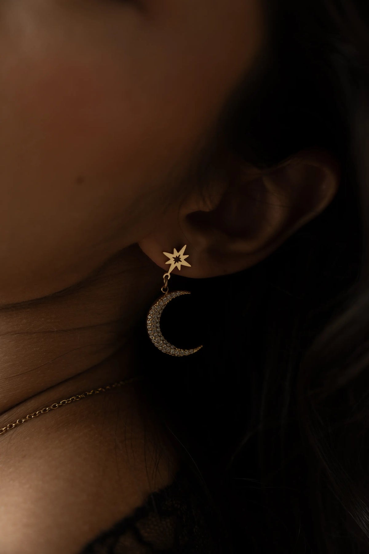 Gold Moon Dangle Earrings