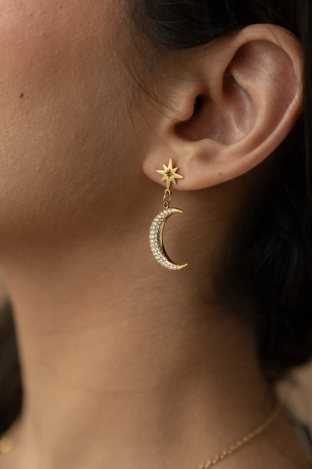 Gold Moon Dangle Earrings