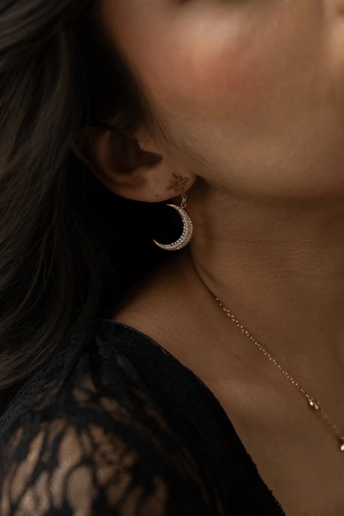 Gold Moon Dangle Earrings