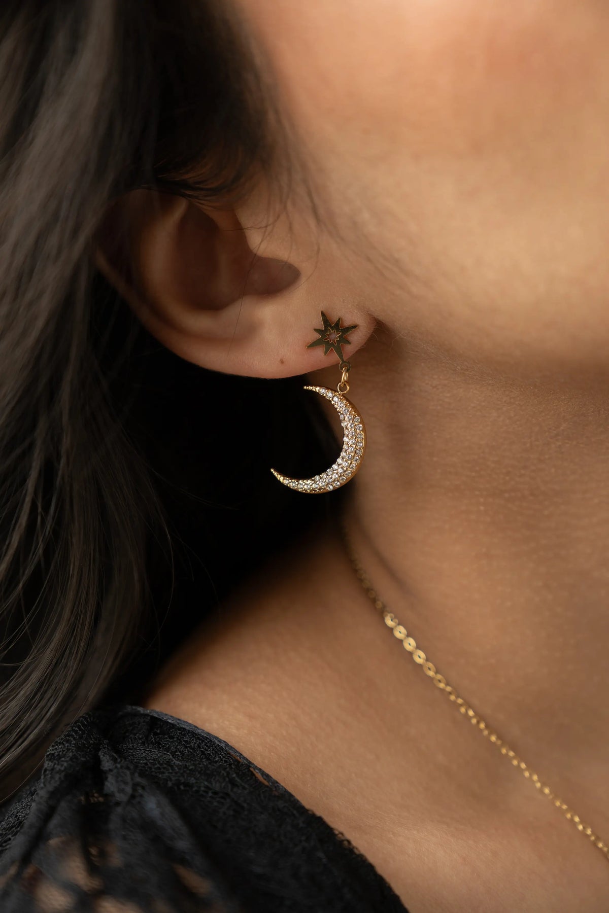 Gold Moon Dangle Earrings