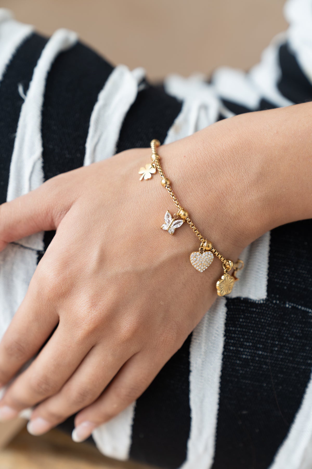 Heart Charm Bracelet by MHAARO, Dainty Gold Pavé Heart Chain