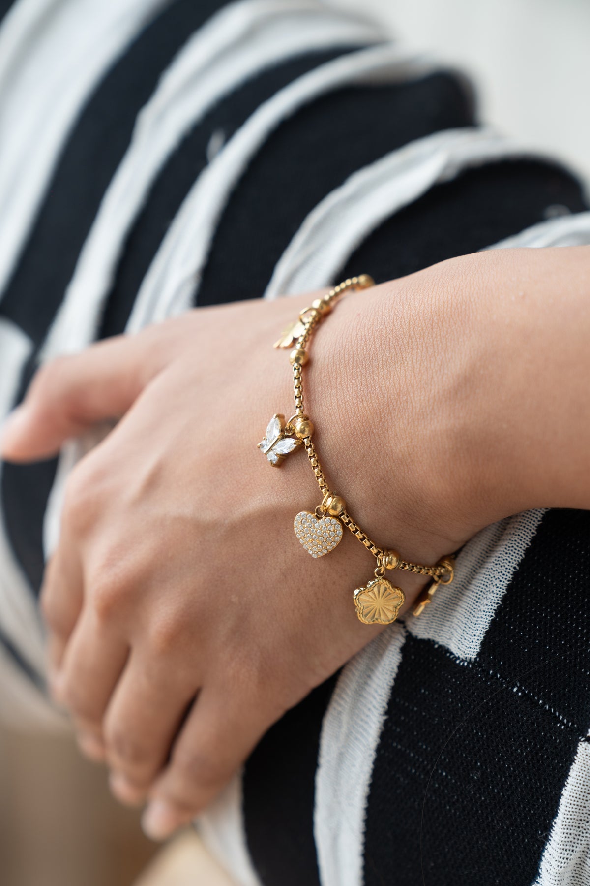 Heart Charm Bracelet by MHAARO, Dainty Gold Pavé Heart Chain