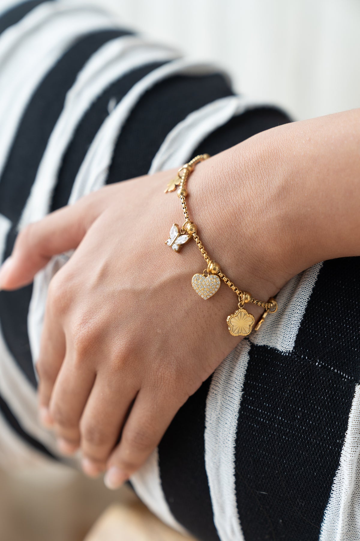 Heart Charm Bracelet by MHAARO, Dainty Gold Pavé Heart Chain