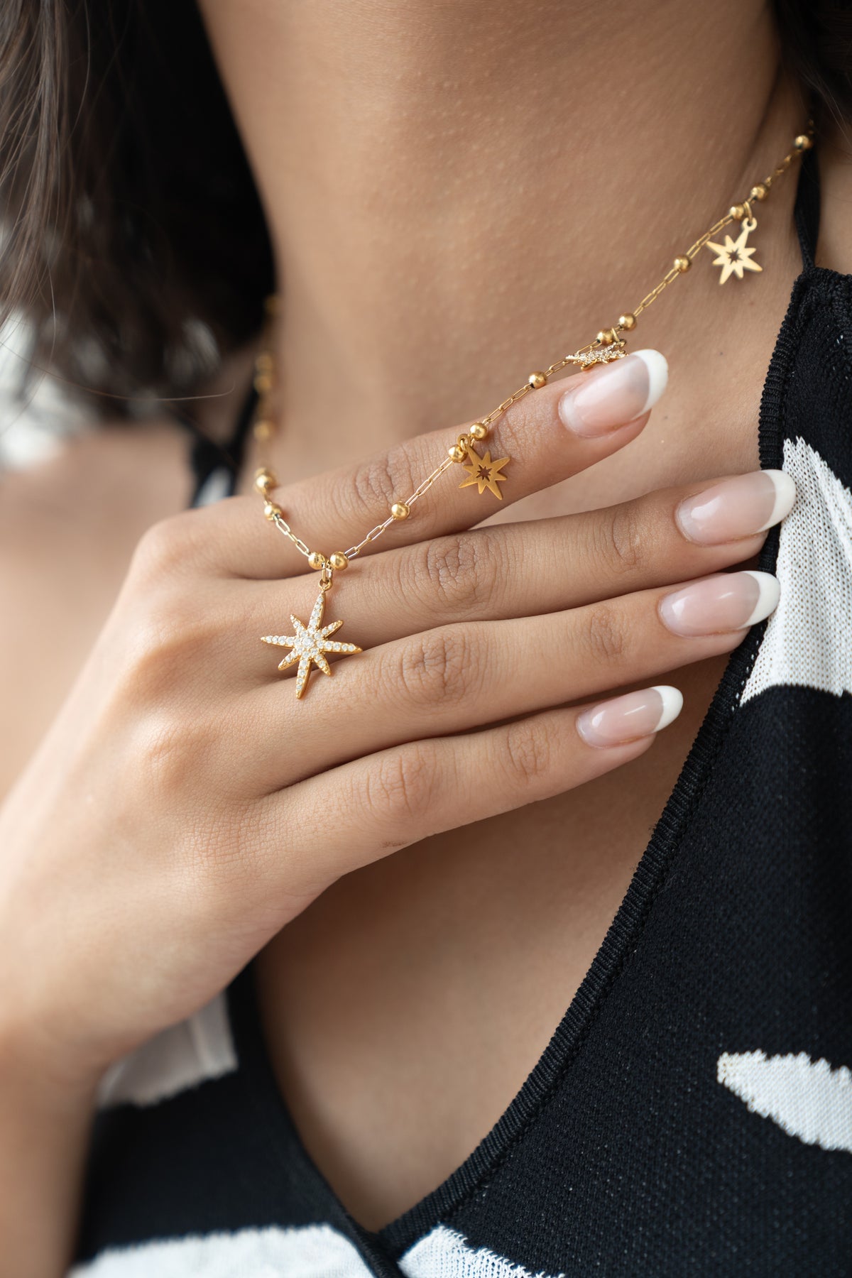 Celestial Star Necklace by MHAARO, Gold Multi Starburst Charms