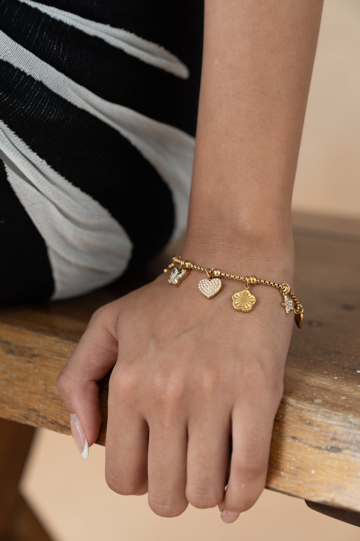 Heart Charm Bracelet by MHAARO, Dainty Gold Pavé Heart Chain